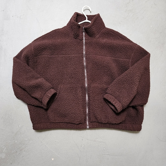 Old Navy Sz L Oversized Slouchy Cozy Dark Brown Sherpa Fleece  Zipper Jacket - Picture 11 of 16